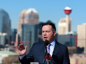 UCP leader Jason Kenney makes a campaign announcement on Scotsman's Hill in Calgary on March 21, 2019.
