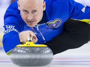 Team Alberta skip Kevin Koe makes a shot during the Page Playoff 1 vs 2 draw against team Northern Ontario at the Brier in Brandon, Man., on March 9, 2019. We're two years into the latest competition format change at the Canadian men's and women's curling championships and the subject remains as polarizing as ever. "There's no right or wrong," said reigning Tim Hortons Brier champion Kevin Koe. "Everyone's going to have a different preference."