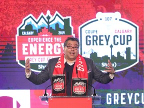 Calgary Mayor Naheed Nenshi speaks in Calgary on Thursday, March 7, 2019 as plans were released for the 2019 Grey Cup Festival leading up the 107th Grey Cup game in November.