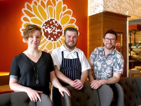 (L-R) General Manager Elena Saranchova, Executive Chef JP Comte and Bar Manager JD Darnes pose at Waalflower in northeast Calgary on iptcdow}, March 7, 2019. Jim Wells/Postmedia