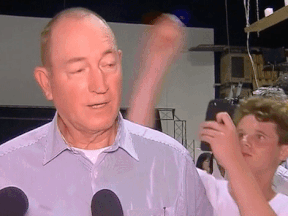 A racist senator from Australia was egged by a teen during a press conference.