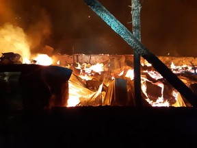 A building near Balzac was destroyed by fire on Friday, March 29, 2019. Supplied photo/Postmedia Calgary