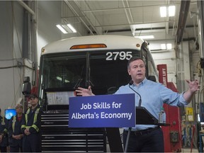 United Conservative Leader Jason Kenney provide details on the UCP plan to advance skills training on March 26, 2019, at the Diversified Transportation repair garage. Photo by