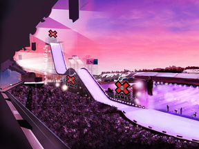 A rendering of what Stampede Park could look like if Calgary hosts the Winter X Games from 2020 to 2022.