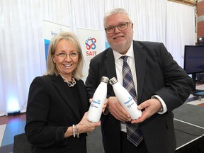 L-R, Theresa Redburn, Imperial's Senior Vice-President Commercial and Corporate Development and Dr. David Ross, SAIT President and CEO, announced the new two-year Integrated Water Management program for students with a passion for water and the environment as Imperial invested $1 million towards the program development and implementation at SAIT in Calgary on Tuesday, March 19, 2019. Darren Makowichuk/Postmedia