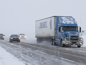 File photo of a winter storm on Hwy 2 in central Alberta. The area was under a snowfall warning on Friday, March 8, 2019.