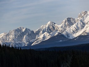FILE - The mountains march south into British Columbia at Kananaskis Lakes west of Calgary on Monday, April 22, 2019. Avalanche Canada has issued an avalanche warning for many parts of Kananaskis Country and the mountain parks.