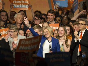 Alberta NDP Leader Rachel Notley gives her concession speech following the 2019 Alberta election, in Edmonton Tuesday April 16, 2019.