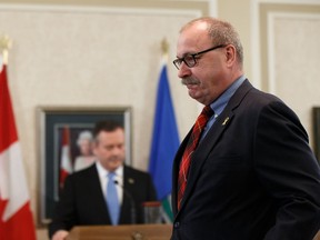Ric McIver is sworn in as Minister of Transportation during the swearing in of Premier Jason Kenney's government at Government House in Edmonton, on Tuesday, April 30, 2019. Photo by Ian Kucerak/Postmedia