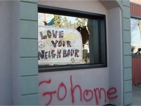 A mosque in Cold Lake, Alta., was being cleaned up after a brick was thrown through its windows and a "go home" message was painted on the wall in October 2014. The mosque has been vandalized for a second time.