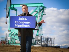 United Conservative Leader Jason Kenney on the campaign trail in Turner Valley at Dynamite Buckers on Tuesday, April 2, 2019, announcing his plan to create jobs in the Alberta energy sector.