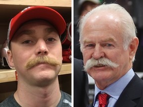 Flames forward Sam Bennett and Flames legend Lanny McDonald.