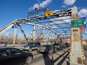 The 9th avenue bridge over the Elbow River between Inglewood and the East Village was photographed on Tuesday April 2, 2019. The 110 year-old bridge is set to be replaced starting this year. A temporary bridge will be used while the old bridge is removed and a permanent new bridge is constructed. Construction on the temporary bridge is set to begin this month. Gavin Young/Postmedia
