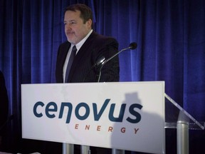 Cenovus president and CEO Alex Pourbaix prepares to address the company's annual meeting in Calgary, Wednesday, April 25, 2018. Oilsands producer Cenovus Energy Inc. is recommending investors at its annual general meeting vote against a shareholder motion requiring it to set greenhouse gas emission targets aligned with the goals of the Paris climate accord.