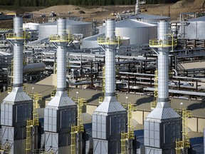 Steam generators at the Cenvovus Foster Creek in-situ operation. Steam is injected deep underground to separate oil from sand.