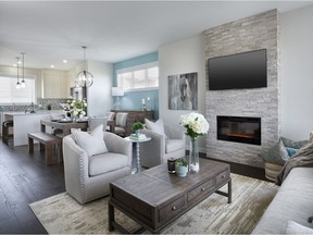 The great room in the Sierra model show suite at Arrive at D'Arcy Blvd, by Partners Development Group, in Okotoks.