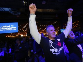 UCP supporters cheer on leader Jason Kenney on election night at Big Four Roadhouse on the Stampede grounds in Calgary on Tuesday, April 16, 2019.