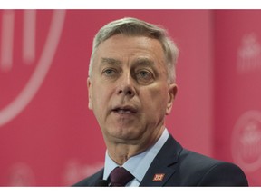 CN Rail President and CEO Jean-Jacques Ruest speaks during a business luncheon in Montreal, Thursday, April 25, 2019.