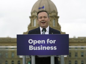 Alberta Premier-Designate Jason Kenney speaks at a news conference outside the Alberta Legislature building in Edmonton on Wednesday April 17, 2019, the day after his United Conservative Party was elected to govern the province.