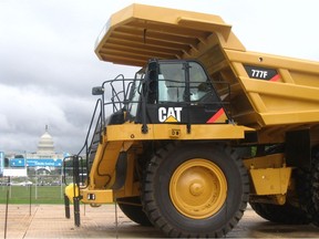 A giant cargo truck similar to those used in Alberta's oilsands is parked on the National Mall in Washington, D.C.