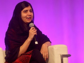Noble Peace Prize winner and Human Rights advocate Malala Yousafzai speaks at Art of Women, a women's conference at  the Telus Convention Centre in Calgary on Thursday, April 4, 2019. Darren Makowichuk/Postmedia