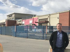 Darren Milne, general manager Market Mall, at south entrance showing start of construction of a new The Keg Steakhouse and Bar.