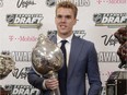 Connor McDavid of the Edmonton Oilers with the Hart Memorial Trophy during the NHL Awards in 2017. McDavid is up for the award again despite his team not making the playoffs.