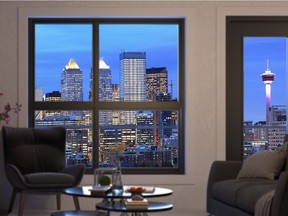 The view of downtown from a unit in Matrix, located in Mission.
