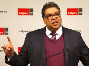 Mayor Naheed Nenshi speaks to reporters April 5, 2019, following an update to the YYC Matters website with answers from political parties.