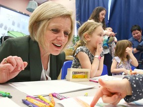 Rachel Notley makes a campaign stop at  Expanding Imaginations Child Care in Calgary on Wednesday, April 10, 2019.