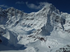 Parks Canada said the east face of Howse Peak shown here 'is remote and an exceptionally difficult objective' for climbers 'with mixed rock and ice routes requiring advanced alpine mountaineering skills.' Jess Roskelley and Austrians David Lama and Hansjorg Auer of The North Face Global Athlete Team were killed after an avalanche on Howes Peak on April 16, 2019.