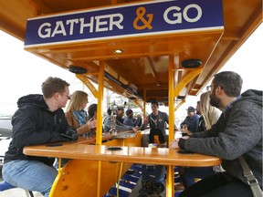 This 15-person joint Dutch party bike is Calgary's first Pedal Pub. Saturday the Party Pub will be starting two-hour long brewing guides in Inglewood and Ramsey. Friday, April 5, 2019. Brendan Miller/Postmedia