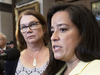 Independent MPs Jane Philpott, left, and Jody Wilson-Raybould speak with reporters on April 3.