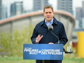 Andrew Scheer, Leader of the Official Opposition and the Leader of the Conservative Party of Canada, speaks about the idea of a national energy corridor in Calgary on Saturday, May 25, 2019. Azin Ghaffari/Postmedia Calgary
