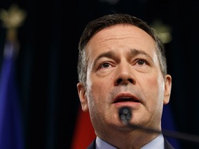 Premier Jason Kenney speaks about Bill 12, the turn-off-the-taps legislation, during a press conference in the media room in the Alberta Legislature in Edmonton, on Wednesday, May 1, 2019.