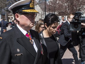 Vice-Admiral Mark Norman walks with his lawyer Marie Henein as they leave court in Ottawa on Wednesday, May 8, 2019.