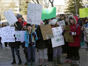 Edmonton school students rallied at the Alberta Legislature, joining thousands of students around the world who skipped school on Friday March 15, 2019, to protest inaction on climate change.