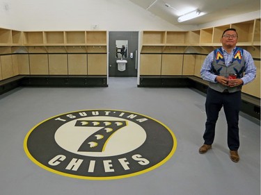 Tsuut'ina councillor LeeRoy Meguinis was photographed in one of the changing rooms at the Tsuut'ina Seven Chiefs Sportsplex and Chief Jim Starlight Centre on Tuesday, May 21, 2019. Gavin Young/Postmedia