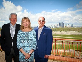Cindy Ady, Tourism Calgary CEO, poses for a photo with Rod McKay, Chair, Calgary Sport & Major Events (L) and Dan DeSantis, Tourism Calgary Board Chair after a editorial board meeting with Postmedia Calgary on Wednesday, May 15, 2019.