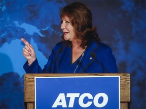 ATCO chief executive officer Nancy Southern addresses the company's annual meeting in Calgary, Wednesday, May 15, 2019.THE CANADIAN PRESS/Jeff McIntosh ORG XMIT: JMC104