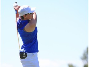 Rhonda Carter watches her tee shot in the women's final of the Riley's Best Ball event at Canyon Meadows on Sunday June 25, 2017.  Gavin Young/Postmedia Network