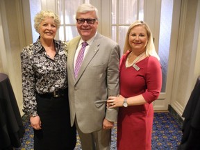 Pictured at the Magnificent Men Leadership Lunch Series May 9 at the Fairmont Palliser are luncheon honouree George Brookman with Canadian Centre for Males Survivors of Child Sexual Abuse (cc4ms) founder and CEO Frances Wright (left) and director Kim Berjian. Bookman's list of accomplishments is considerable, not the least of which is his role as the CEO of West Canadian Digital Imaging.