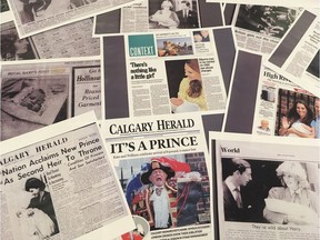 Calgary Herald historic pages, showing coverage of the arrival of royal babies.