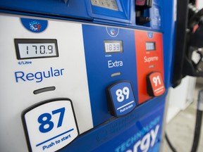 A gas pump is pictured in North Vancouver, B.C., on April 17, 2019.