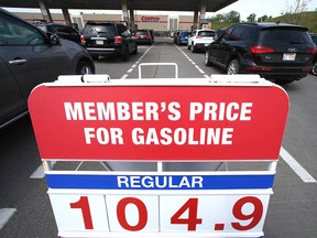 Customers line up for gas at Costco on Heritage Gate S.E. in Calgary on Thursday, May 30, 2019.