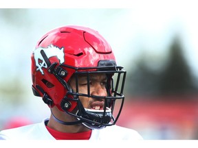 Stampeders receiver Eric Rogers is on the field during the first session of Calgary Stampeders CFL training camp in Calgary Sunday, May 19, 2019. Jim Wells/Postmedia ders