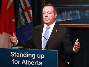 Alberta Premier Jason Kenney speaks to media at McDougall Centre in Calgary. The newly elected Premier spoke about the Senate vote on Bill C48, Bill C69 and his governments plan to kill the carbon tax..Thursday, May 16, 2019. Dean Pilling/Postmedia