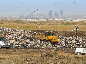 Waste is unloaded at the Shepard Landfill in southeast Calgary.