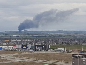 A large plume of smoke could be seen after a natural gas explosion at a rural property south of Calgary on Monday, May 20, 2019.