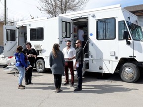 HIV Community Link and community partners held a open house to show their new mobile unit for safe drug consumption at the Alex Community Food Centre in Calgary on May 2, 2019. Since then, the UCP government has put the brakes on the unit after it launched a review of proposed safe drug consumption sites.